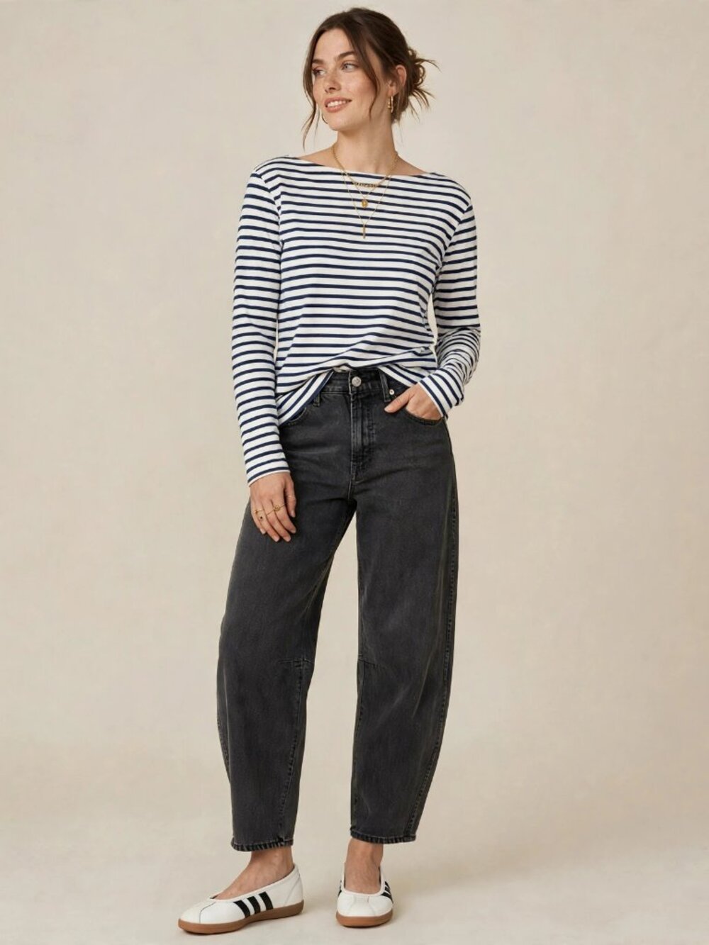 Gap Barrel Jeans Washed Black Denim High Rise Size 10/30R